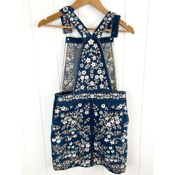 Needle & Thread Boho Romantic Overall Floral-Embroidered Denim Pinafore Dress 2 - Picture 8 of 13